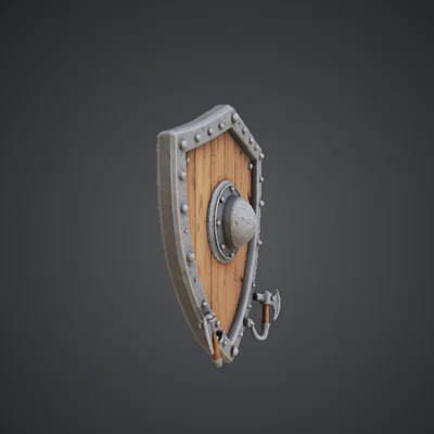 Trang trí treo tường Khiên Hiệp sĩ Trung cổ – Khiên gỗ kèm rìu chiến