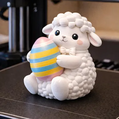 Mô hình trang trí Cừu con ôm trứng mừng lễ Phục sinh