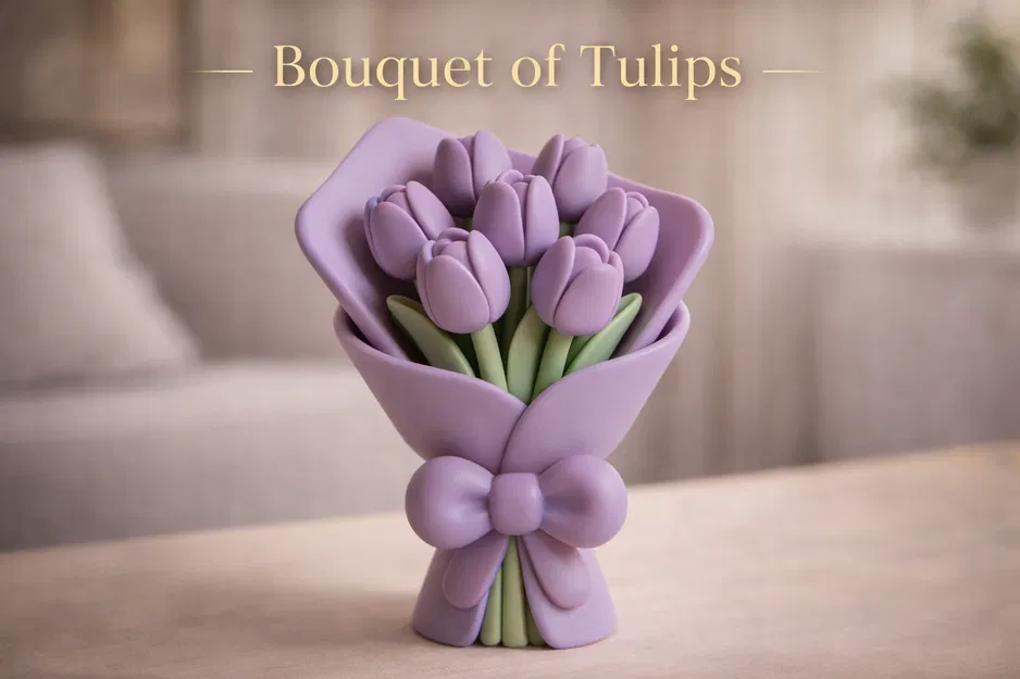 Mô hình bó hoa Tulip 3D dễ thương làm quà tặng trang trí - Image 1
