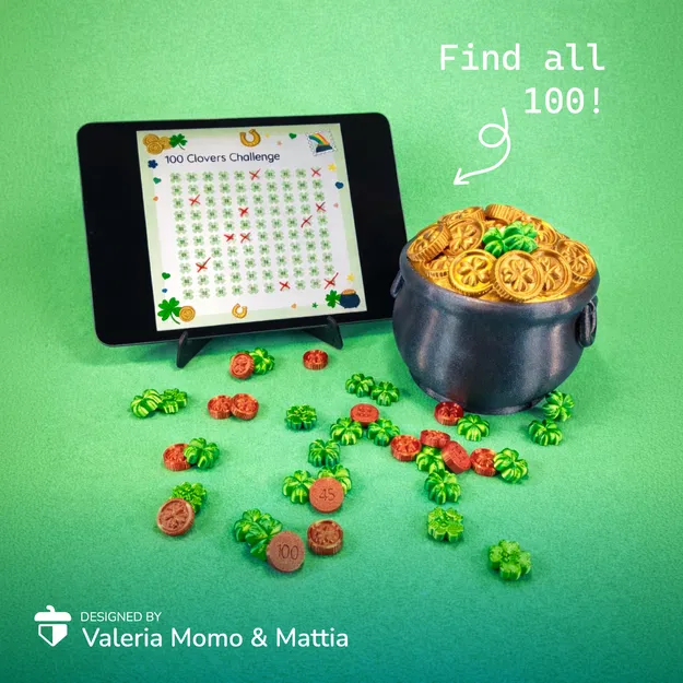 Bộ 100 Cỏ Bốn Lá & Đồng Xu Vàng Đánh Số, Lễ St. Patrick - Image 1