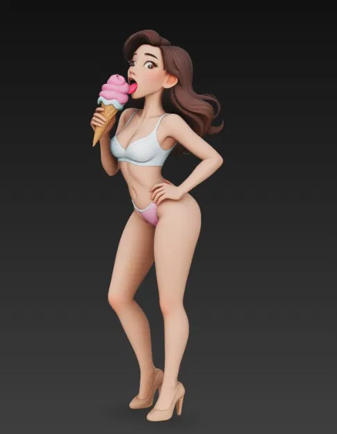 Mô hình 3D cô gái xinh đẹp ăn kem - STL file cho sưu tầm - Image 4