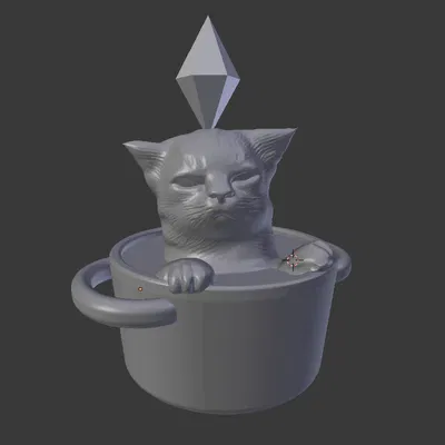 Mô hình 3D chú mèo Meme trong nồi phong cách The Sims cực đáng yêu