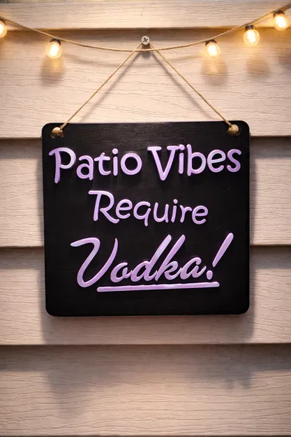 Bảng Hiệu Trang Trí 3D: Patio Vibes Require Vodka - Image 1