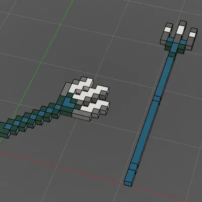 Mô hình 3D Đinh ba Trident trong Minecraft