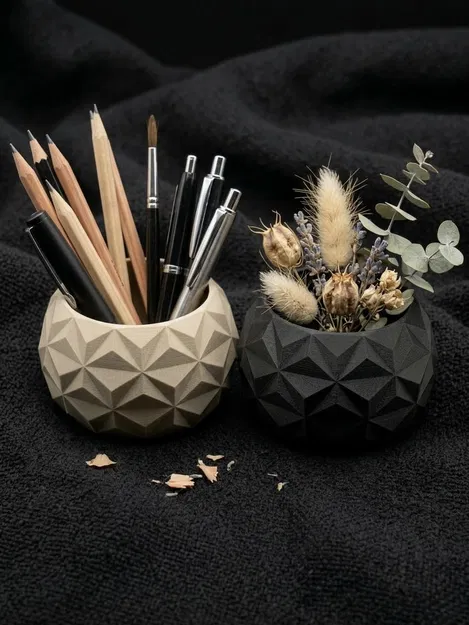 Cốc đựng bút và bình hoa trang trí họa tiết hình học 3D - Image 1