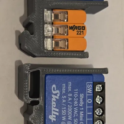 Ngàm gắn DIN rail cho Shelly Mini (Gen3/1PM/Plus PM) kèm kẹp Wago 221