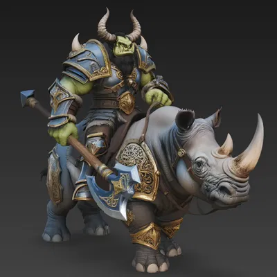 Mô hình Oger Chiến Binh Cưỡi Tê Giác Độc Đáo cho In 3D