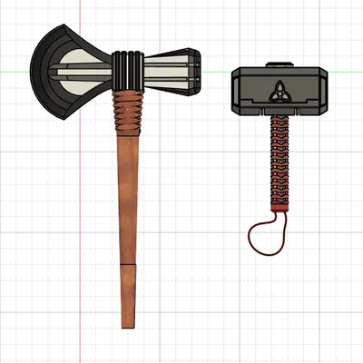 Mô hình 3D bộ đôi búa Thor Mjolnir và Stormbreaker cực chất