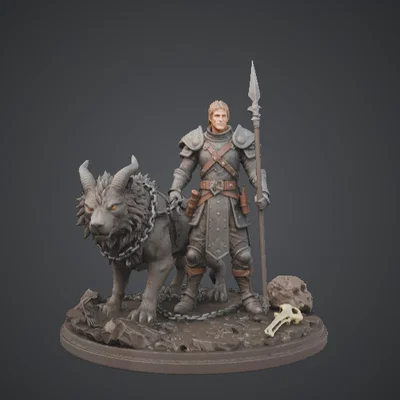 Chiến binh Fantasy và Sói Dire – Thợ săn giáp trụ cùng mãnh thú đồng hành
