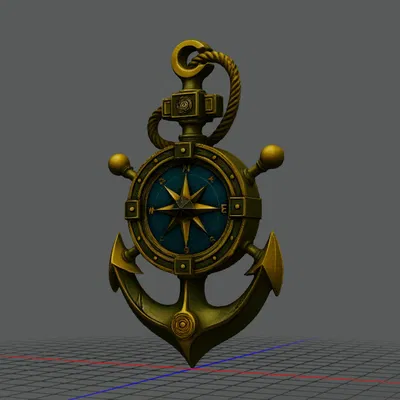 Mô hình trang trí 3D mỏ neo kết hợp la bàn phong cách hàng hải