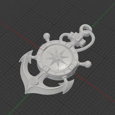 Mô hình trang trí 3D mỏ neo kết hợp la bàn phong cách hàng hải