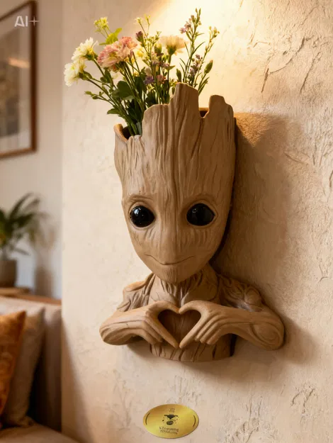 Mẫu in 3D Chậu cây Groot hình trái tim treo tường cực xinh - Image 1