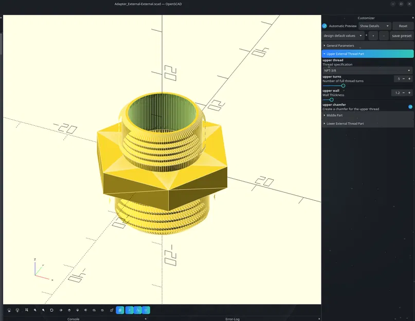 REMIX Universal customizable OPENSCAD thread và đầu nối ống - đã thêm chuẩn NPT - Image 1