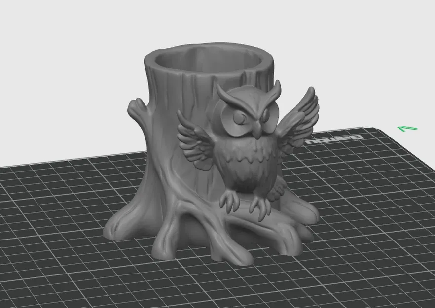 Cú mèo trên gốc cây - Ống cắm bút / Đồ trang trí bàn làm việc - Image 1