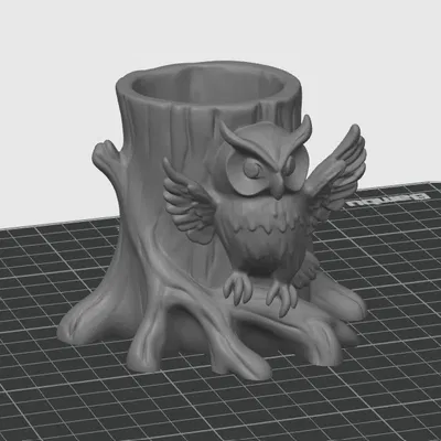 Cú mèo trên gốc cây - Ống cắm bút / Đồ trang trí bàn làm việc