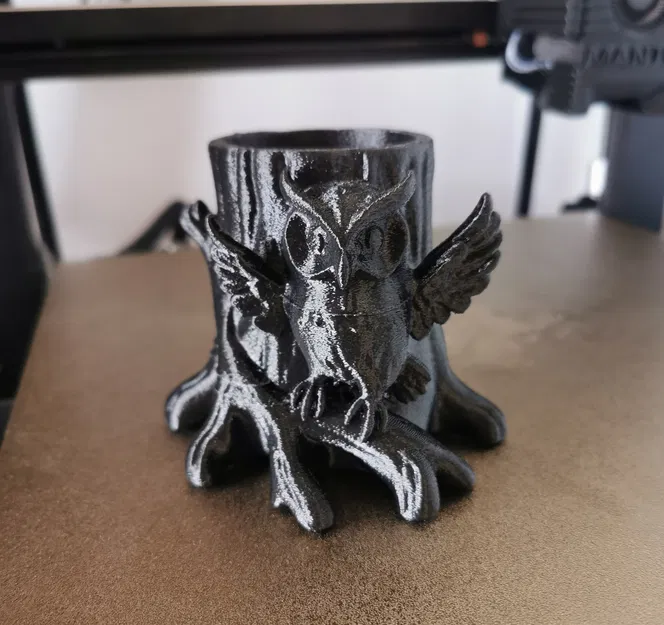 Cú mèo trên gốc cây - Ống cắm bút / Đồ trang trí bàn làm việc - Image 3