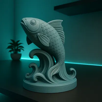 Tượng Cá Koi Thanh Tao – Đế Sóng Cách Điệu