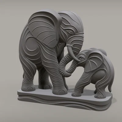 Mẫu in 3D tượng đôi voi nghệ thuật trang trí độc đáo