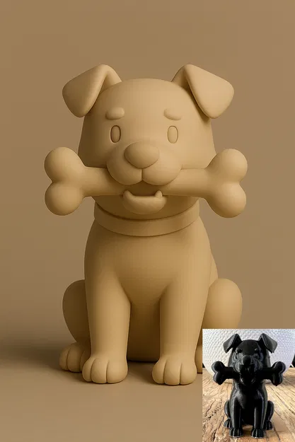 Mô hình chú chó đáng yêu ngậm xương (Sitting Dog With a Bone) in 3D - Image 1