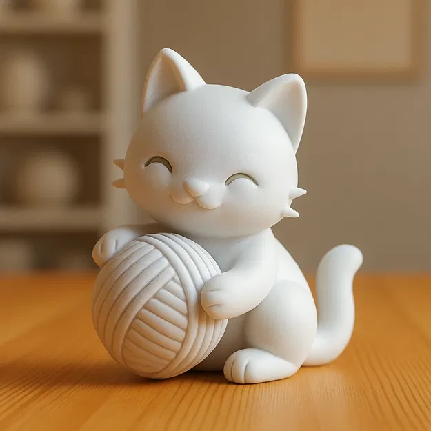 Mô hình chú mèo chơi cuộn len - File 3D trang trí đáng yêu - Image 1