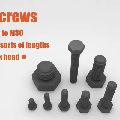 Bộ ốc Hex M5 - M20 đủ kích thước (kèm file STEP)