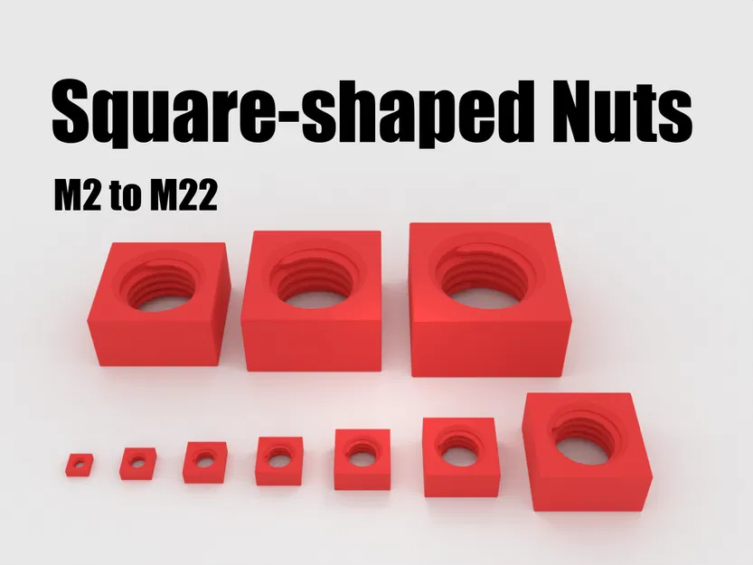 Bộ đai ốc hình vuông M2 - M22 (bao gồm file STEP) - Image 1