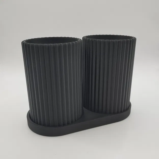 Bộ cốc đựng bàn chải đánh răng vân sọc (Ribbed Double Toothbrush Holder) - Image 3