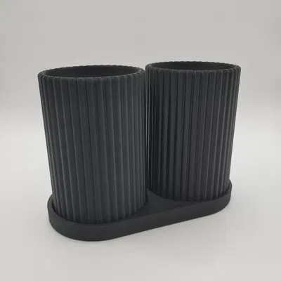 Bộ cốc đựng bàn chải đánh răng vân sọc (Ribbed Double Toothbrush Holder)