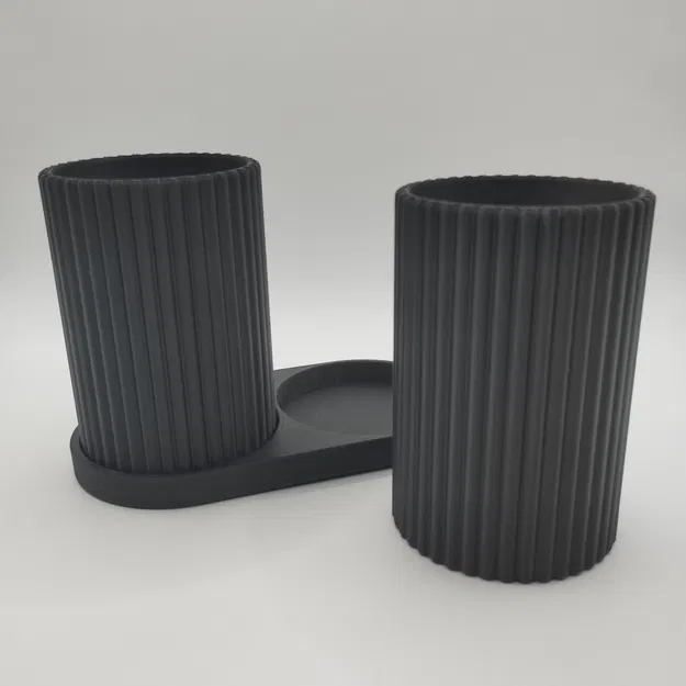 Bộ cốc đựng bàn chải đánh răng vân sọc (Ribbed Double Toothbrush Holder) - Image 4