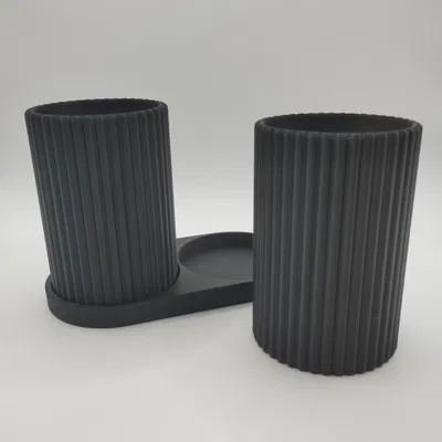 Bộ cốc đựng bàn chải đánh răng vân sọc (Ribbed Double Toothbrush Holder)