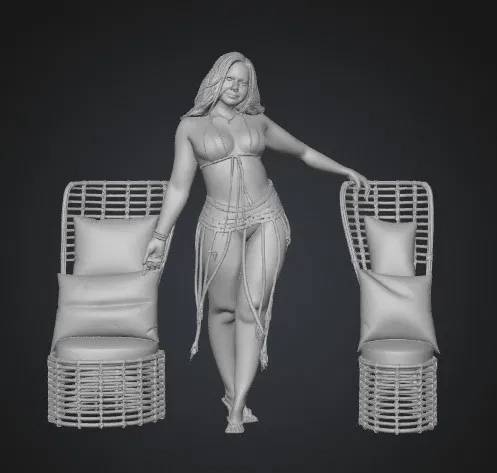 Mô hình 3D cô gái mặc bikini tua rua bên hồ bơi cực quyến rũ - Image 1