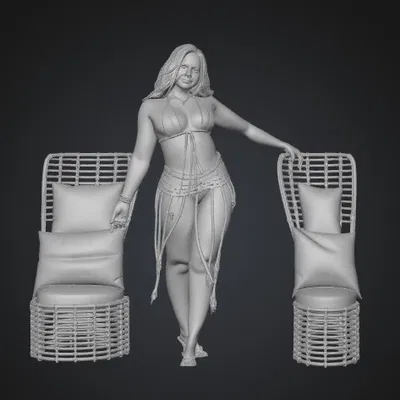 Mô hình 3D cô gái mặc bikini tua rua bên hồ bơi cực quyến rũ