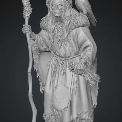 Mô hình 3D người ẩn dật trong rừng và quạ đen (Forest Hermit)