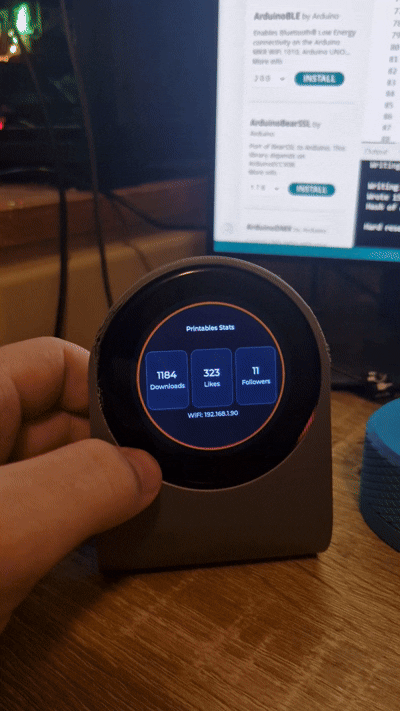 Bảng hiển thị số liệu Printables trên màn hình tròn ESP32-S3