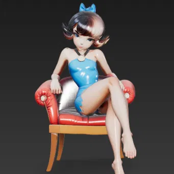 Mô hình 3D Betty Rubble ngồi ghế cực kỳ xinh xắn và chi tiết
