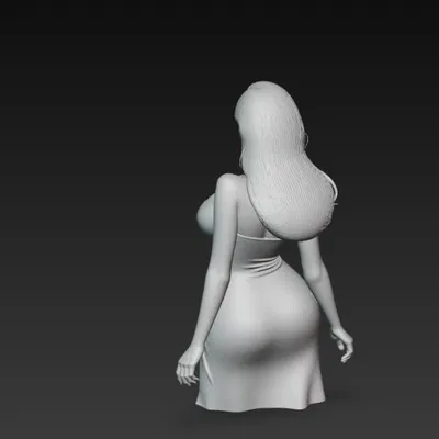 Mô hình 3D tượng cô gái quyến rũ trong bộ đầm thời trang
