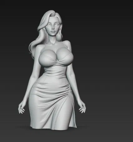 Mô hình 3D tượng cô gái quyến rũ trong bộ đầm thời trang - Image 3