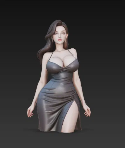 Mô hình 3D tượng cô gái quyến rũ trong bộ đầm thời trang - Image 4