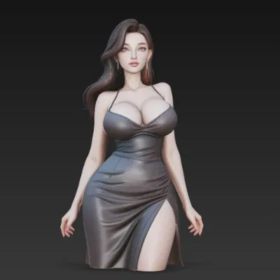 Mô hình 3D tượng cô gái quyến rũ trong bộ đầm thời trang