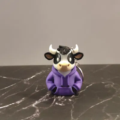 Móc khóa chú bò mặc áo Hoodie dễ thương - File in 3D cực chất