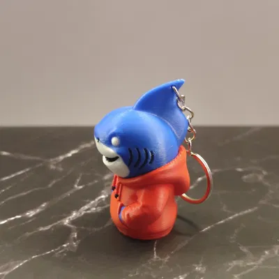 Móc khóa cá mập con mặc áo hoodie (Baby shark with hoodie) in 3D