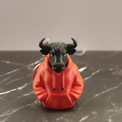 Mô hình móc khóa 3D chú bò mặc áo Hoodie cực chất