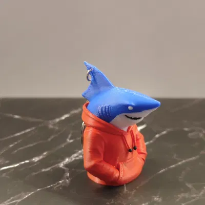 Mẫu in 3D móc khóa cá mập mặc áo hoodie (Shark with hoodie) siêu dễ thương
