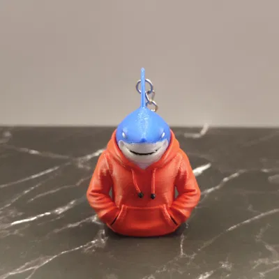 Mẫu in 3D móc khóa cá mập mặc áo hoodie (Shark with hoodie) siêu dễ thương