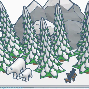 Mô hình tiểu cảnh núi tuyết mùa đông (Winter Mountain Diorama) 3D