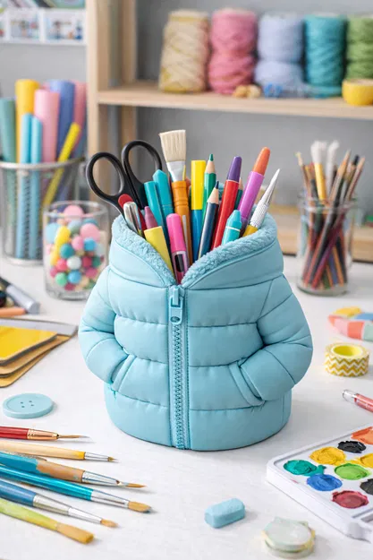 Ống đựng bút để bàn hình áo phao Puffer Jacket - Image 4