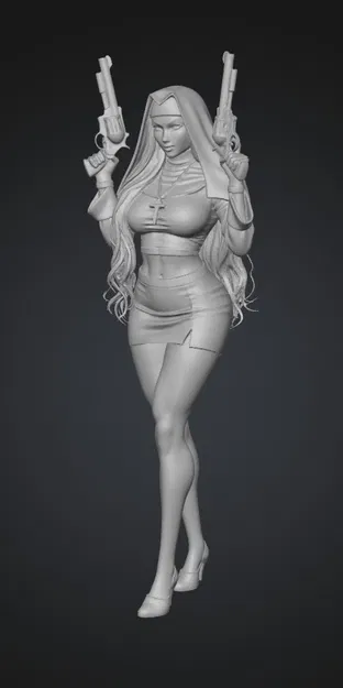 Mô hình nữ tu sĩ cầm súng Gunslinger Nun in 3D ấn tượng - Image 1