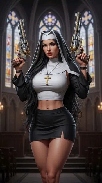 Mô hình nữ tu sĩ cầm súng Gunslinger Nun in 3D ấn tượng - Image 2