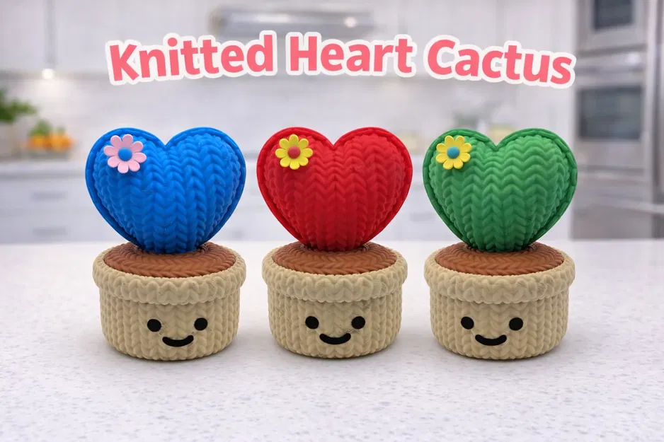 Mô hình in 3D xương rồng trái tim đan len (Knitted Heart Cactus) cực yêu - Image 1