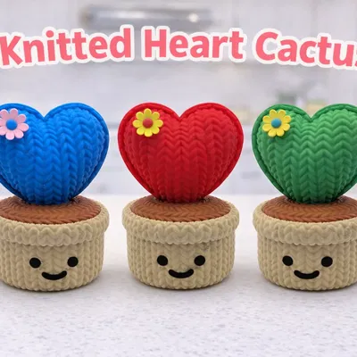 Mô hình in 3D xương rồng trái tim đan len (Knitted Heart Cactus) cực yêu